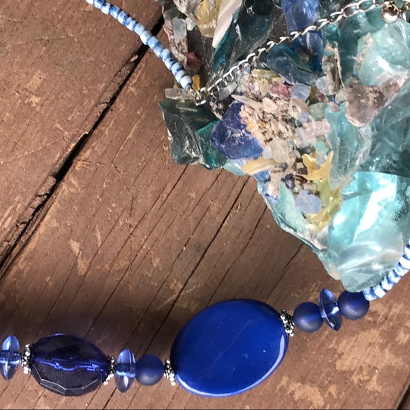 Vintage Cobalt Blue Beaded Necklace 11” - Picture 6 of 12